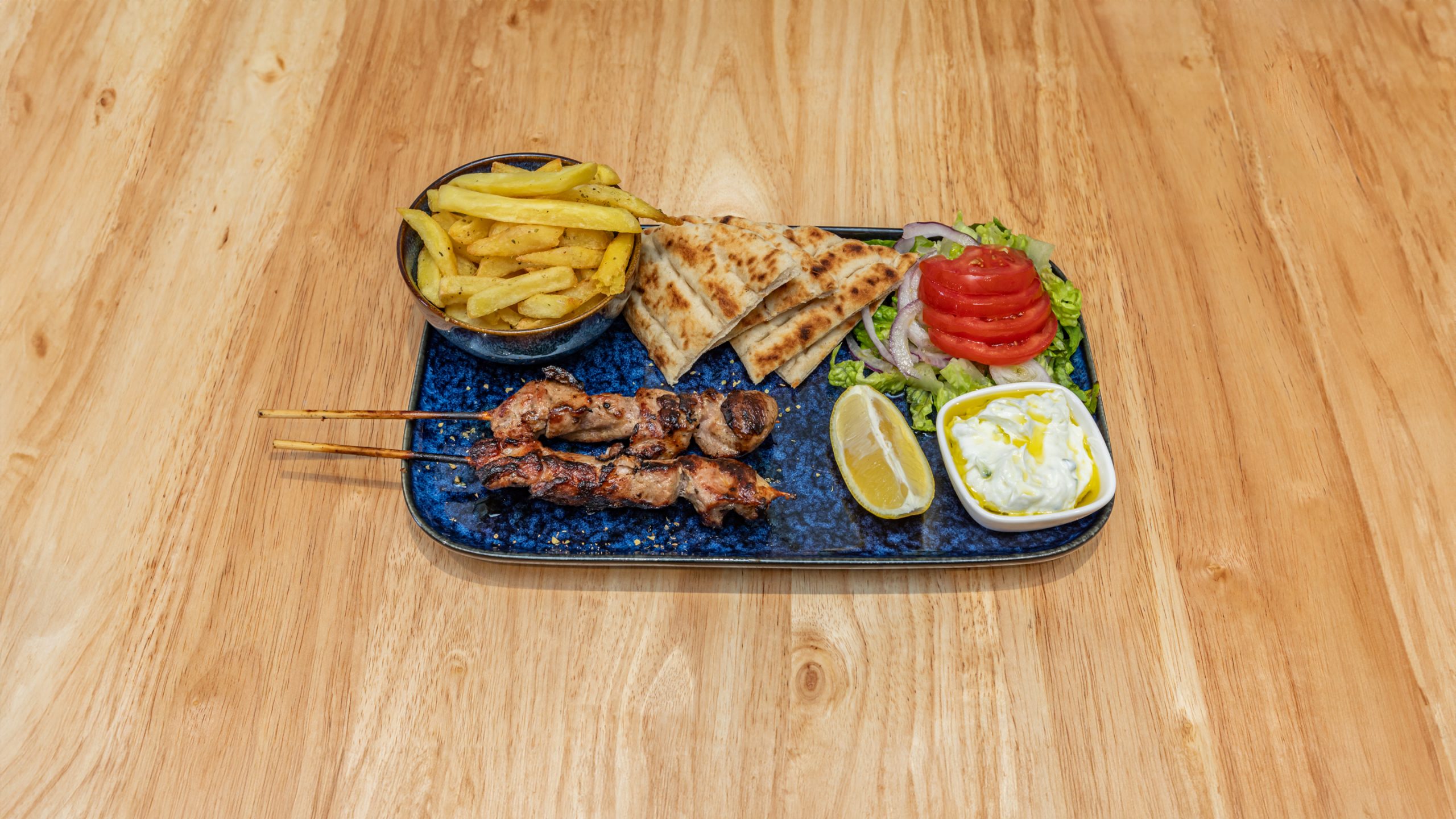 The classic greek, Souvlakia pork portion